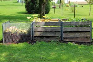 A series of compost bins.