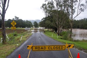 Flooded road in Australia.