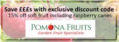Claim a 15% off discount code with Pomona Fruits on soft fruit canes including raspberries