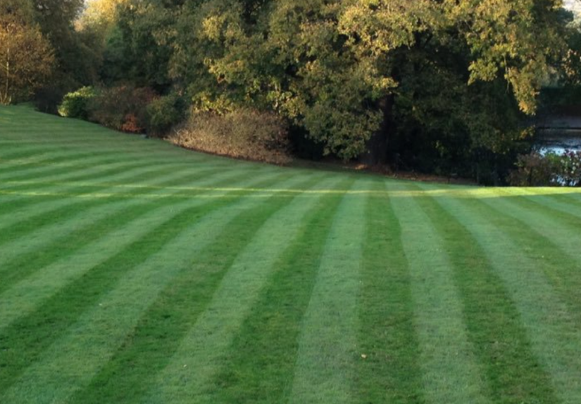 A striped lawn by KC Gardening.