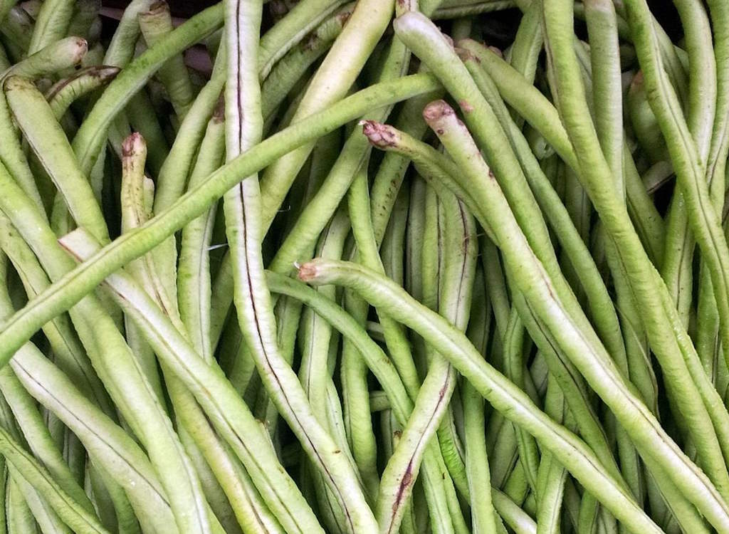 French beans in pods ready for eating.